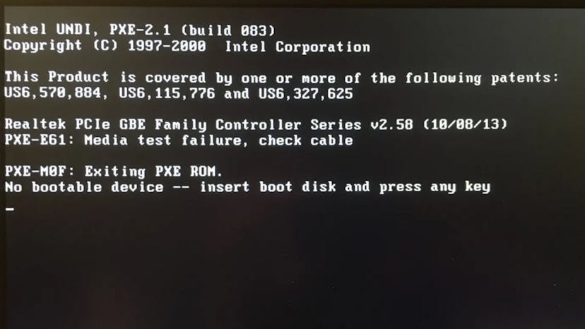 No bootable device error at startup