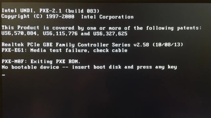 No bootable device error at startup No bootable device error at startup