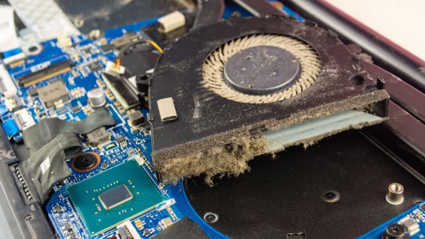 Dusty, clogged laptop fan. This causes overheating problems, noisy fan in laptops Dusty, clogged laptop fan. This causes overheating problems, noisy fan in laptops